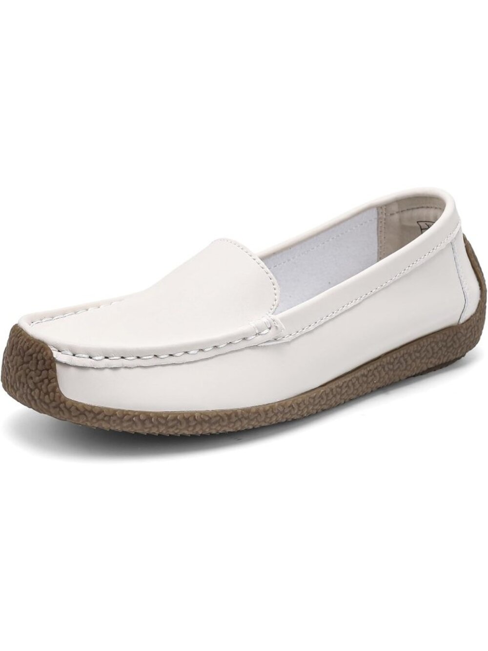 Women's Beige Comfortable & Lightweight Leather Loafers Slip-On Cute Flats Shoes